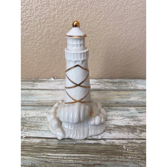 Lenox Porcelain Lighthouse Figurine with 24k Gold Trim | Ivory Coastal Miniature - Picture 5 of 10